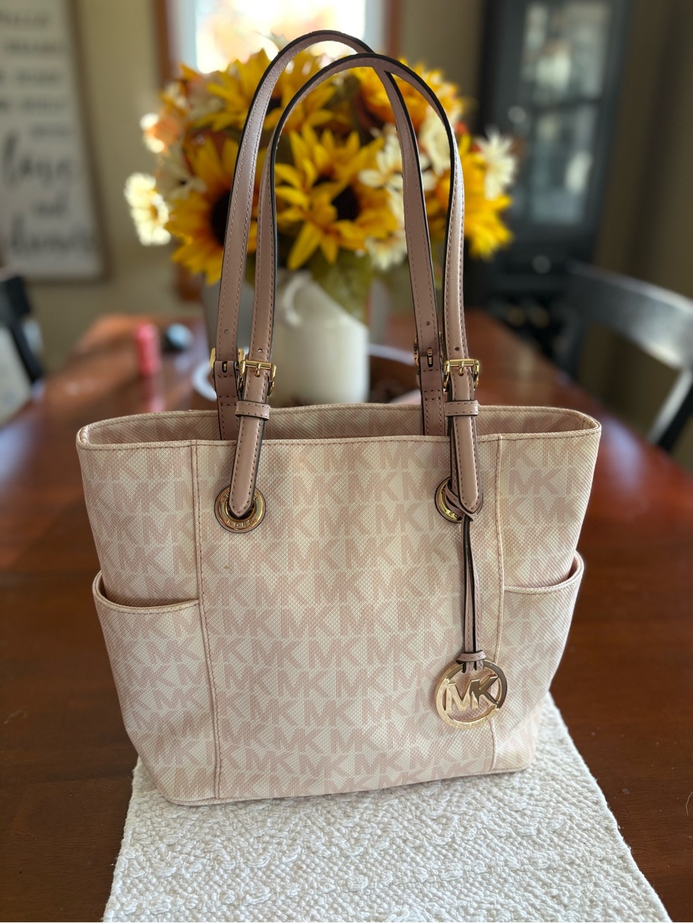 Michael Kors Jet Set Light Pink Signature Logo Shoulder Bag Tote w/ Dust Bag